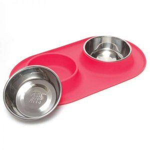Messy Mutts Silicone Double Pet Feeder, Red, Medium